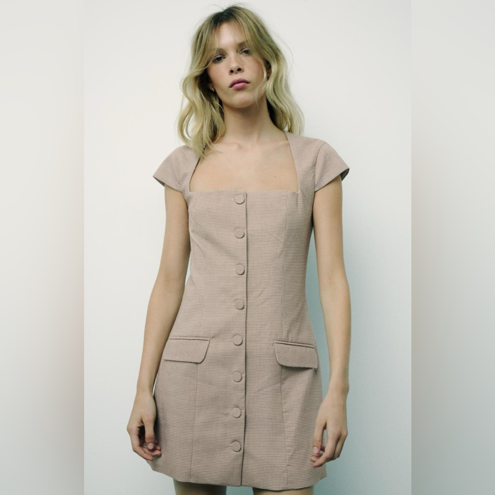 Zara Beige Button-Front Dress